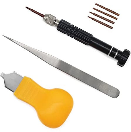 lenpestia Watch Battery Replacement Tool Watch Back Removal Kit Screwdriver Set Tweezer Pry Watch Cover Case Remover Opener Accessories 3PCS