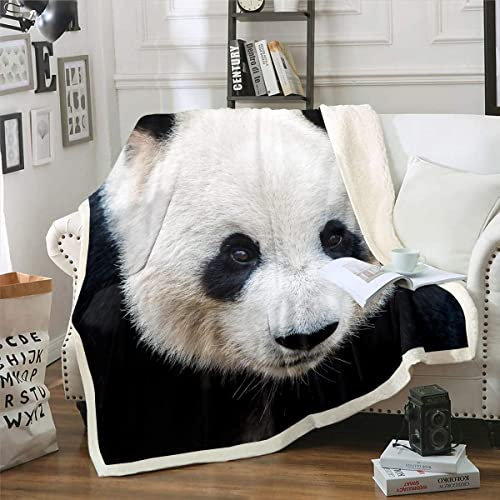 Loussiesd Panda Plüschdecke 3D Panda drucken Sherpa Decke Kinder Jungen Mädchen Niedliche Tiermuster Kuscheldecke 150x200cm Luxus Weiche Fuzzy Decke für Schlafsofa Couch Wohndecke Schwarz und weiß