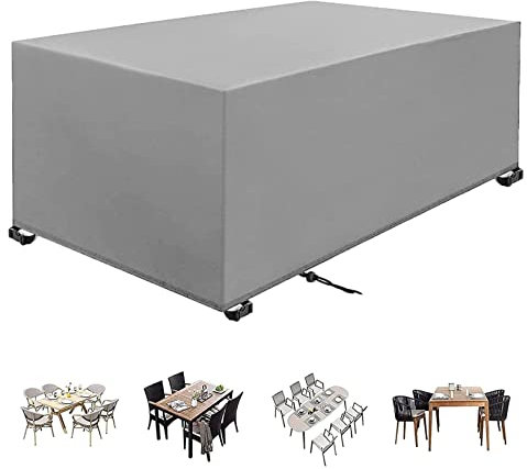 18meng Art Garden Furniture Covers 280x220x90cm Garden Furniture Covers Outdoor furniture covers Waterproof Heavy Duty 420D Oxford Windproof Anti-UV Waterproof Rectangular Patio Table Cover silver