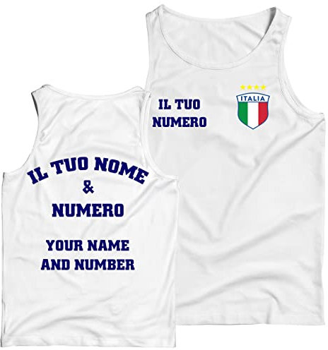 lepni.me Mens Personalised Football Tank top Italy | Your Name and Number | Italian Flag Badge | Custom Top | Football Championship (3XL White Multi Color)