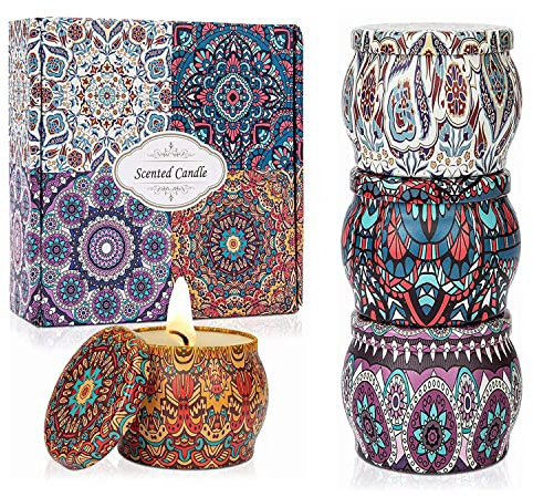 Duftkerzen Geschenkset, 4 Stück Aromatherapie Kerzen Böhmischer Stil Krug Entspannung Geschenk für Frauen Meditation, Bad, Yoga, Valentinstag