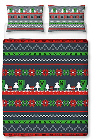 Minecraft Greetings Design Double Duvet Cover Set | Reversible 2 Sided Bedding Including Matching Pillow Case
