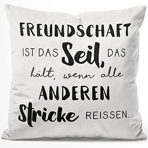 JUNIWORDS Kissen, Freundschaft ist das Seil, das hält, wenn alle Anderen Stricke reißen, 40 x 40 cm, Flauschig Samtweich Weich (1007445)