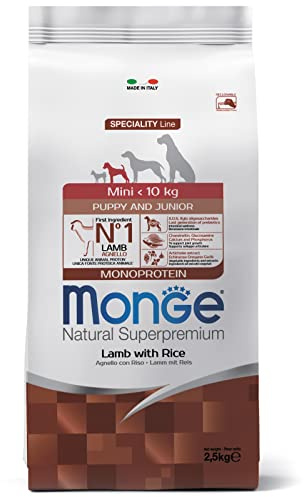 Monge Natural Superpremium Puppy and JUNIOR Lamb and Rice, Hundefutter für alle Rassen (Welpenfutter, Trockenfutter für Hunde mit Lamm & Reis, sehr Ballaststoff- & Vitaminreich, 7,5 kg)
