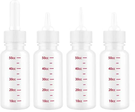 4 Pcs 50ml Pet Feeding Bottle Newborn Animal Feeder Nursing Feeding Bottle Puppy Feeding Bottles Mini Nipple Syringe with Different Nipples Easy for Newborn Animal Feeder