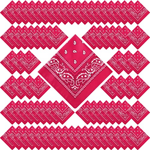 Handepo 100 Pack Bandanas Bulk, Rose Red, 54 x 54 cm/ 21.26 x 21.26 inches