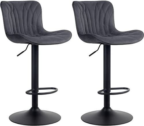 CLP 2er Set Barhocker Linus - Höhenverstellbare Barstühle - 360° Drehstühle Mit Rückenlehne Für Küche Und Bistro, Farbe:schwarz, Material:Samt
