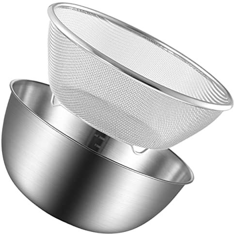 Housoutil 1 Set Stainless Steel Drain Basket Stainless Colander Metal Colander Stainless Steel Salad Bowl Set Kitchen Colander Metal Strainer Rice Washing Bowl Silver Stainless Steel Fruit