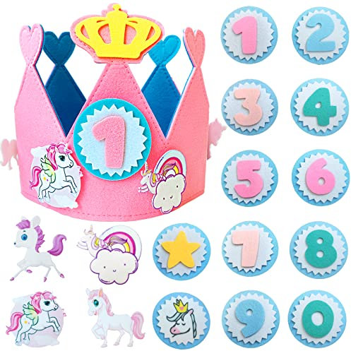 YOUYIKE XL Einhorn Geburtstagskrone, Einhorn Geburtstagskrone Mädchen mit auswechselbaren Zahlen von 0-9, Einhorn Geburtstagskrone Kinder, Krone Geburtstag mädchen für Einhorn Geburtstag Party Deko