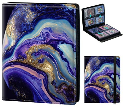 Card Binder for Pokemon Mtg Yugioh TCG Baseball Sports trading Cards Holder Binder Book 4-Pocket Sleeve Side Load 240 Cards Collection Binder Album With Elastic Band-Purple and Blue Marble