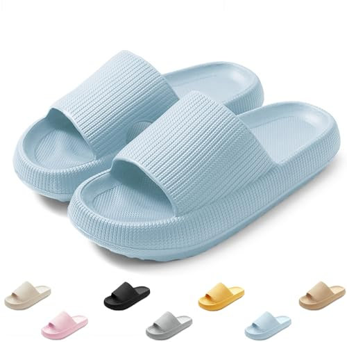 QJJQ Badeschuhe Herren Damen Cozislides Original Slippers Wolke Schlappen Super Weich Rutschfest Badelatschen Hausschuhe Sommer Pantoletten Badeschlappen Flip Flops,Blau, 38-39 EU