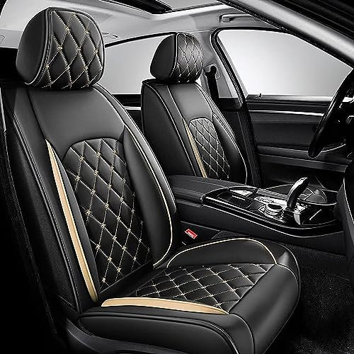 Auto Sitzbezug Für Hyundai Tucson NX 4.Generation SUV 2020-2023, Leder Vorne und Hinten Autositzbezüge Sitzschoner Allwetter Airbag Kompatibel Komfortabler Zubehör,D/Black-Gold