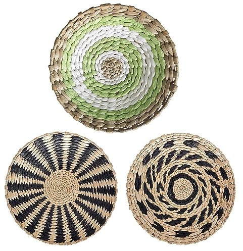 3 piezas cestas de pared tejidas para colgar, bandeja de mimbre hecha a mano, plato decorativo para frutero, decoración de pared de ratán para el hogar