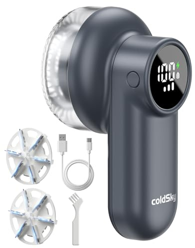 coldSky Rechargeable Fabric Shaver, Lint Shaver with Digital Display, Sweater Shaver with 6-Leaf Blades and Safety Lock, 3-Speeds Defuzzer Remove Fuzz, Pills from Clothes, Furniture, Sofa, Dark Gray