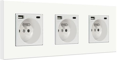 BSEED Triple Prise Murale avec USB et 1 Type C,Prise de Courant Alternatif avec Panneau en Plastique,Multiprise Murale(Max 2.1A),Convient au Smartphone,à la Tablette (2 Prise avec USB et Type C,Blanc)