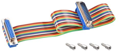 DMiotech 1 Pack 25 Pins IDC Flat Ribbon Cable 30cm Length 2.54mm Pitch DB25 Male to Female Breadboard Jumper Wires for Electronic Projects