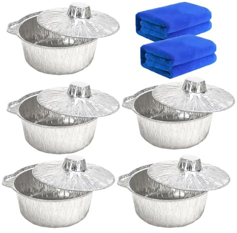 5PCS Disposable Aluminum Pots with Lids, Aluminum Foil Pots Aluminum Pots for Cooking, Aluminum Round Foil Pan Disposable Cooking Pots for Baking Cooking