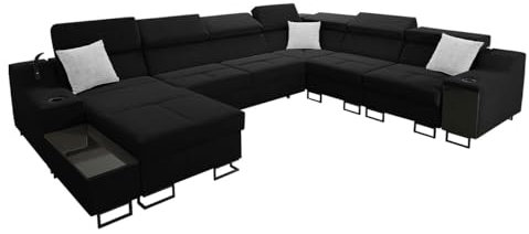 Mirjan24 Ecksofa Nadadu VIII, U-Form Eckcouch mit Schlaffunktion Bettkasten, einstellbaren Kopfstützen Lampe mit USB-Anschluss Barfach Polsterecke (Uttario Ve. 2980 + Uttario Ve. 2973, Seite: Links)