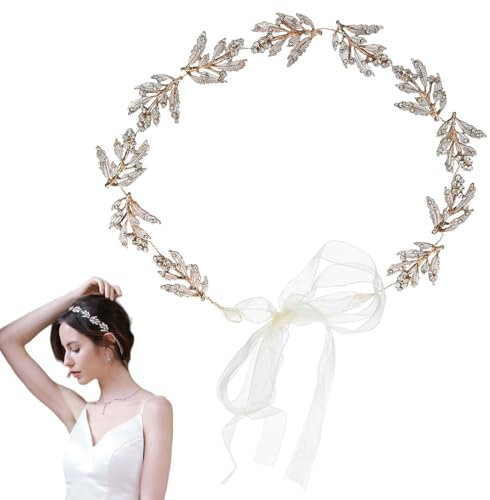 FAIRYGATE Haarband Damen Blätter Kopfschmuck Hochzeit Gold Braut Haarschmuck Kristall Haarreif für Damen Handgefertigt Stirnbänder 4712