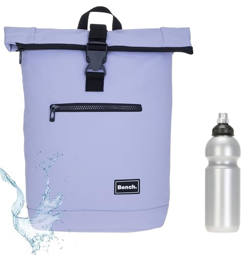 Rucksack Kurierrucksack Bench Hydro Plane Roll-Top backpack Laptoprucksack A4 wetterfest Damen Herren 64175 + Trinkflasche (Flieder Pastell 1800)