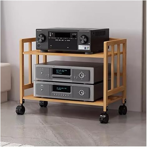 HDYZJQ HiFi Rack Robuster AV-Medienständer mit 2, 3, 4 und 5 Ebenen, Stereo-Schrankständer mit höhenverstellbarem Regal und Rädern, Organizer-Rack für Kabelboxen aus Bambus(Tall-53cm,W-80cm/31in)
