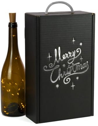 ONLY BOXES Cajas para 2 Botellas de Vino Cava Regalo cartón - Pack 4 Unidades Elegante Estuche para 2 Botellas con Asa, Cartón Reciclado, Impresión Metalizada en Color Plata