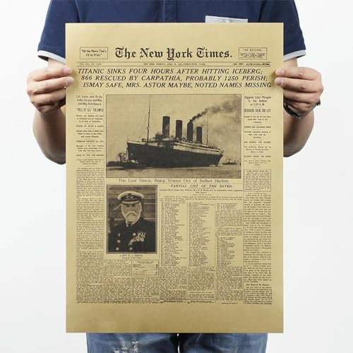 CLXLYU Classic The New York Times Geschichtsposter Titanic Shipwreck alte Zeitung Kraftpapier Wandaufkleber Home Decor Painting Standard
