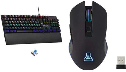 The G-Lab Keyz Carbon Ex - Clavier Mécanique Azerty Switch Bleu - Clavier Gaming Rétroéclairage LED & Kult Helium Wireless Souris Gamer RGB sans Fil Pc Gamer, Rechargeable 3200 Dpi