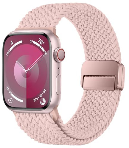 HITZEE Compatible con Cinturino Apple Watch 49/46/45/44/42/41/40/38mm, Cinturini in Nylon con Chiusura Magnetico Progettato per iWatch Ultra 2 Serie 10 9 8 7 SE 6 5 4 (42/44/45/46/49, Rosa)