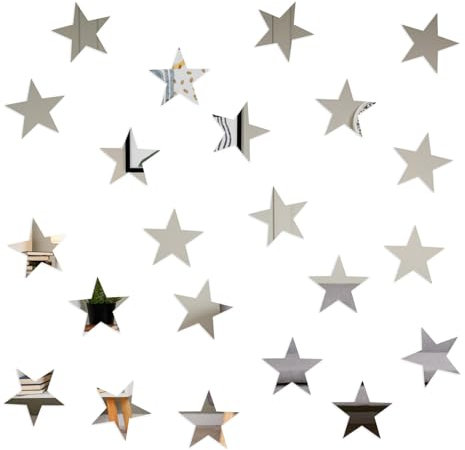 JIEYAO 50 Stück Sternspiegel Wandaufkleber, Silber Sterne 3D Wandtattoo Acryl Sterne Abziehbilder Abnehmbare Spiegel Sticker Selbstklebend Sterne Aufkleber für Wohnzimmer Schlafzimmer DIY Wanddeko