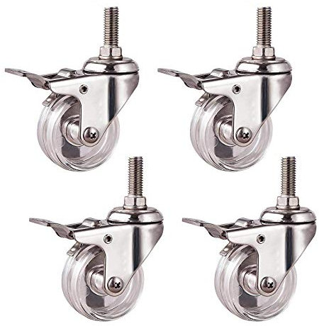 ACRaBoss Plattenrollen 4 X Lenkrollen Mit Gewindeschaft, Robuste Transparente Pc-Rollen Für Möbel Und Heimwerkerwerkzeuge, Universelle Ersatzrolle, Trolleyrollen Aus Edelstahl/Brake/50Mm/2In