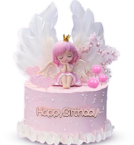 Tortendeko Engel Baby Geburtstag Kuchen Regenbogen Happy Birthday Ästhetisch gekrönte Federtorte, Kuchen Torten Topper für Kinder Mädchen