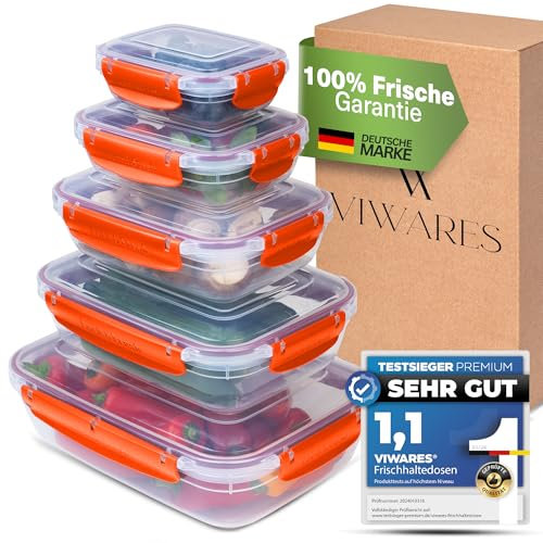 Viwares Frischhaltedosen Set - 5 Aufbewahrungsboxen Mit Deckel Für Küche Und Lebensmittel - Praktisches Mikrowellengeschirr - Meal Prep Boxen