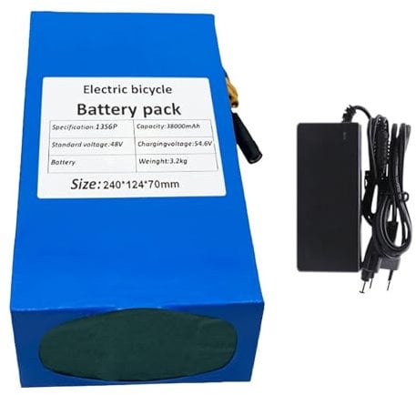 GNIUBBDB 48V 38Ah 13S6P E-Bike Lithium Ion Battery Pack with Charger Built-in BMS Protection Ideal for 200-1800W Electric Bicycle Motor XT90 Plug