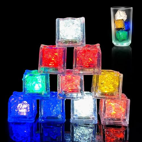 Cuackamily 12 Glaçons LED, Coloré Lumineux Capteur de Liquide, Jouets Bain pour Bébé, Jouet d'eau Glaçons Couleur Flash Lumineuse Capteur de Liquide Décoration Enfants Fête Anniversaire Noël Club