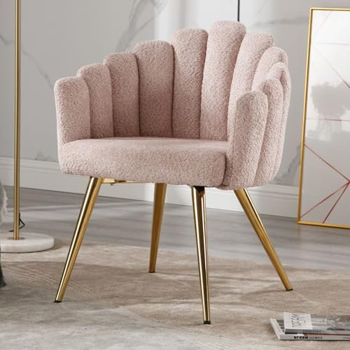 Ya-Home Sessel Kunstfell mit goldenen Metallbeinen gepolsterter Armlehnensessel Polsterstuhl für Wohnzimmer/Schlafzimmer, Rosa