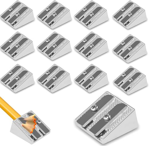 14 Stück Magnesium Pencil Sharpener Survival,Doppelloch Bleistiftspitzer aus Metall, Ø8/11mm Handheld Mini Aluminiumspitzer,Doppelloch Bleistiftspitzer aus Metall,für Schule Outdoor (Silber)