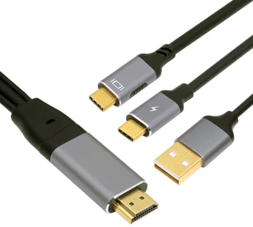 NFHK HDMI to USB C Cable 4k@60hz with USB Power Supply Support Touch Display for Host Connected to Portable Screen/VR Glasses 6.56FT/2.0M
