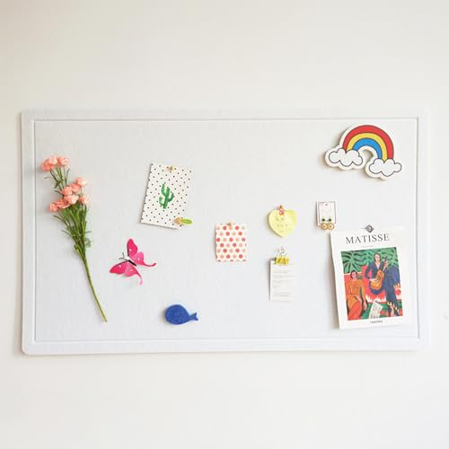 60x40cm Pinnwand groß, Foto Pinnwand Filz, korkwand aus Filz,Memotafeln mit Nadeln, vision board, filz pinnwand selbstklebend für Büro, Schule,Wohnzimmer,Küche Wanddeko-Weiß