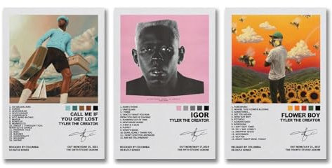 Sumooa 3-teilige Tyler, The Creator Musik Vintage Album Cover Poster für Schlafzimmer, Querformat, 20x30cm (3 Stück)