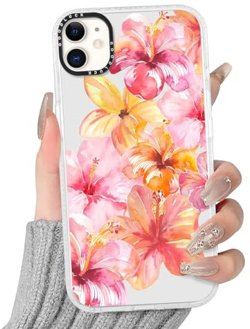 Yoedge Transparente Coque pour iPhone 11, Aesthetic Hibiscus Fleur Été Flower Rosa Motif Étui Mignon Design Housse de Téléphone pour Filles, Silicone Cover Bumper Case pour iPhone11 6,1,Coloré