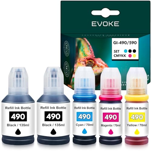 EVOKE 490 XL Tinte kompatibel zu Canon Pixma G1400 G1411 G2400 G2411 G3400 G3411 (CMYK + Schwarz) 33000 Seiten 480 ml