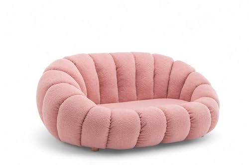 Stunning Chairs Modern Boucle Cloud Pink Sofa – 2 Seater Bubble Couch with Arms, Snuggle Chair Design, Soft Teddy Sofa Loveseat for Living Room or Lounge, Plush Bubble Couch Cloud-Inspired Love Seat