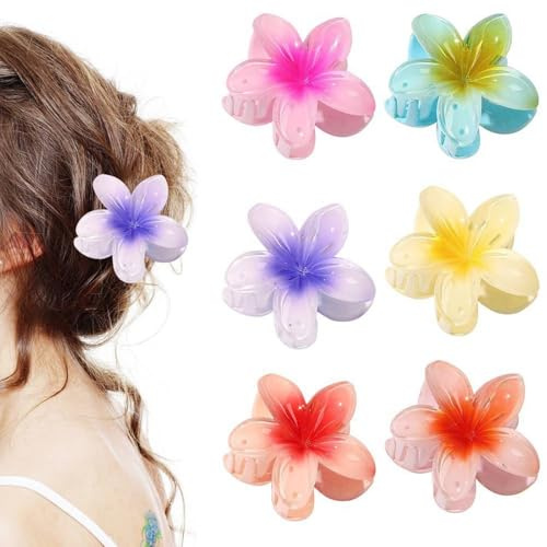 Funalix Blumen Haarklammer,6 Stück Hawaiianische Blumenklammer,Große Rutschfeste Haarklammern für Frauen Mädchen,Dünnes, Dickes, Lockiges Haar,Geschenk Haarschmuck(6 Farben)