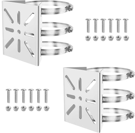 2 Stück üBerwachungskamera Masthalterung Kamera mit 6 Verstellbaren Klemmen | (20 cm) Masthalterung Universal Halterung für üBerwachungskamera für Kuppelkameras, IP-Kameras, CCTV-Kameras (Silber)
