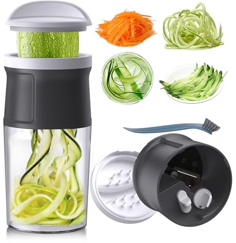 Spiralschneider Gemüse mit Behälter- 4 in 1 zucchini spiralschneider Gemüseschneider Spaghetti Gemüsehobel für Gemüsespaghetti,Zucchini,Möhren,Zwiebeln,Karotten,Kartoffeln