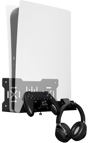 Support mural pour PS5 et PS4 Series, compatible avec PS4 Original, PS4 Slim/Pro, Playstation 5 Slim/Pro, et Playstation 5 Digital Edition, peut contenir deux manettes (noir)