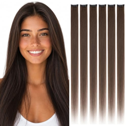 Rich Choices Clip in Extensions Echthaar Braun 6 Stück 30cm Nahtlose Haarverlängerung Echthaar Clip in Extensions mit Natürlich Glatt Remy Hair 33g #2 Dunkelbraun