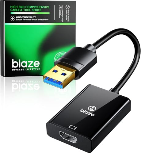 biaze USB to HDMI Adapter 1080P@60Hz HDR, Plug and Play USB 3.0 to HDMI for MacBook, Windows, Laptop, PC, Monitor, Projector, TV, HD Video Audio Transfer