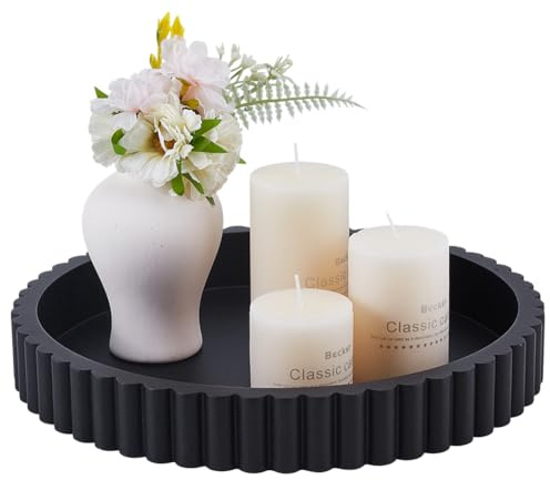 UNICRAFTALE Round Tray for Coffee Tea Tables Decor Black Wood Jewelry Tray Table Centerpieces Decorative Trays 27.2x3.7cm for Home Decor Modern Decorative Trays Jewelry Storage